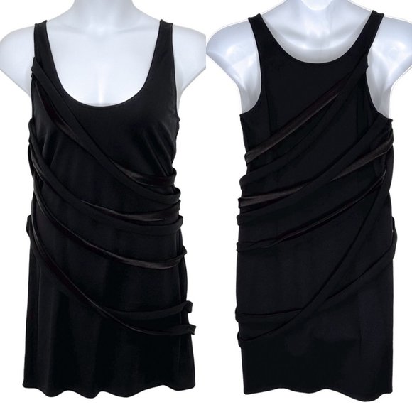 Halston Heritage Sleeveless Scoop-Neck Mini Dress w/ Draped Strappy Detail Black - Picture 2 of 16